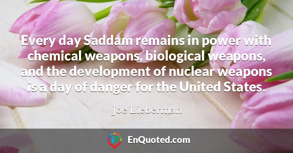 Every day Saddam remains in power with chemical weapons, biological weapons, and the development of nuclear weapons is a day of danger for the United States.
