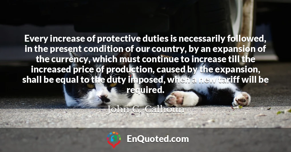 Every increase of protective duties is necessarily followed, in the present condition of our country, by an expansion of the currency, which must continue to increase till the increased price of production, caused by the expansion, shall be equal to the duty imposed, when a new tariff will be required.