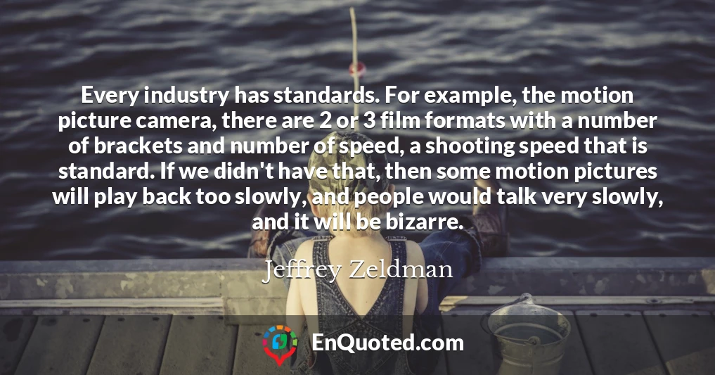 Every industry has standards. For example, the motion picture camera, there are 2 or 3 film formats with a number of brackets and number of speed, a shooting speed that is standard. If we didn't have that, then some motion pictures will play back too slowly, and people would talk very slowly, and it will be bizarre.