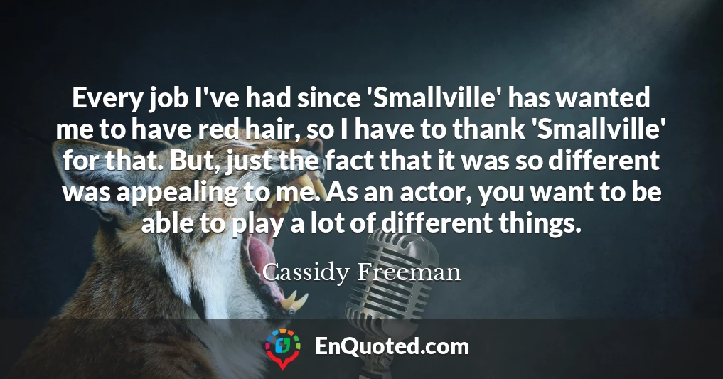 Every job I've had since 'Smallville' has wanted me to have red hair, so I have to thank 'Smallville' for that. But, just the fact that it was so different was appealing to me. As an actor, you want to be able to play a lot of different things.