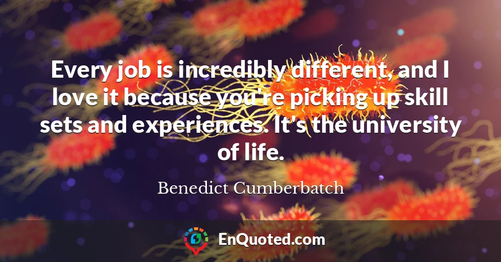 Every job is incredibly different, and I love it because you're picking up skill sets and experiences. It's the university of life.