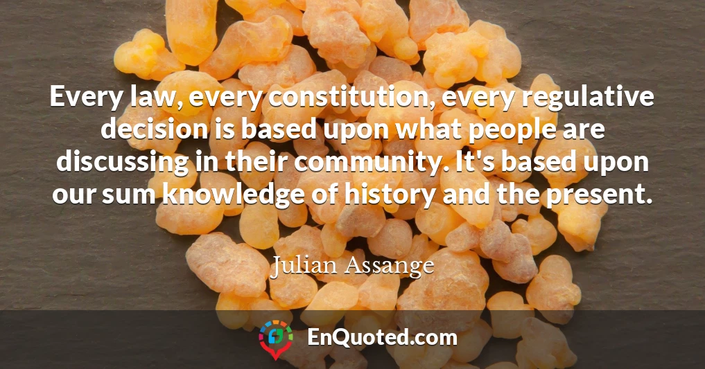 Every law, every constitution, every regulative decision is based upon what people are discussing in their community. It's based upon our sum knowledge of history and the present.