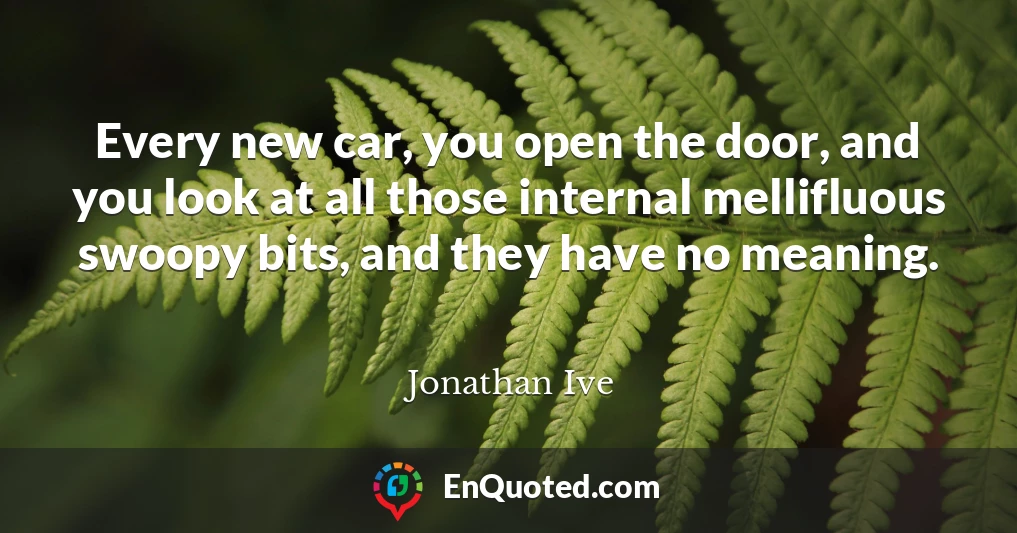 Every new car, you open the door, and you look at all those internal mellifluous swoopy bits, and they have no meaning.