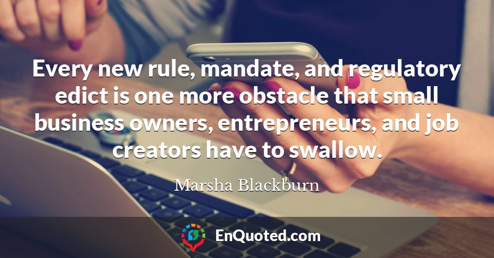 Every new rule, mandate, and regulatory edict is one more obstacle that small business owners, entrepreneurs, and job creators have to swallow.