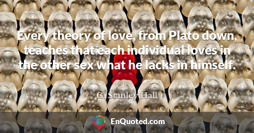 Every theory of love, from Plato down, teaches that each individual loves in the other sex what he lacks in himself.
