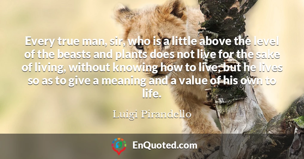 Every true man, sir, who is a little above the level of the beasts and plants does not live for the sake of living, without knowing how to live; but he lives so as to give a meaning and a value of his own to life.