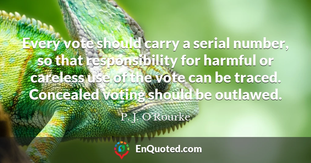 Every vote should carry a serial number, so that responsibility for harmful or careless use of the vote can be traced. Concealed voting should be outlawed.