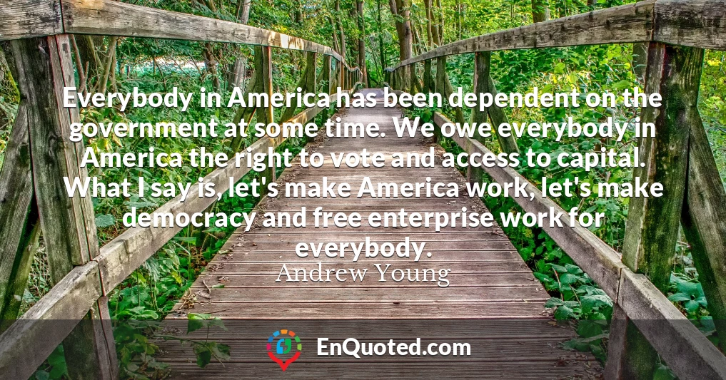 Everybody in America has been dependent on the government at some time. We owe everybody in America the right to vote and access to capital. What I say is, let's make America work, let's make democracy and free enterprise work for everybody.