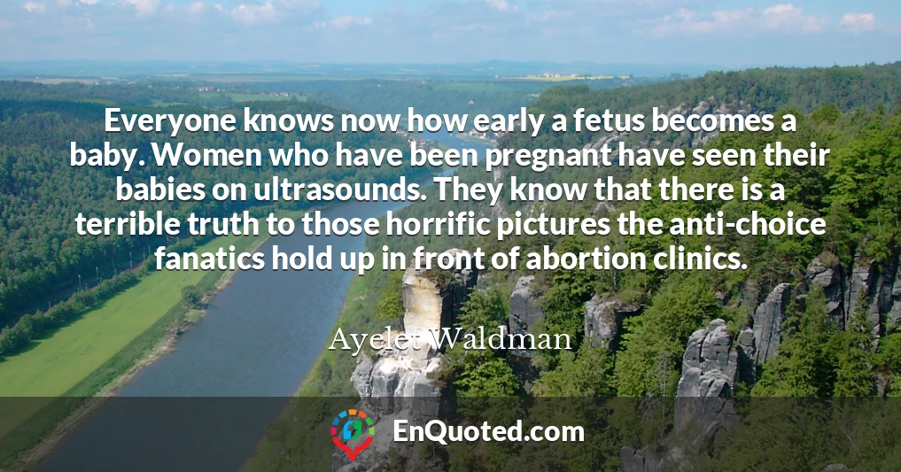 Everyone knows now how early a fetus becomes a baby. Women who have been pregnant have seen their babies on ultrasounds. They know that there is a terrible truth to those horrific pictures the anti-choice fanatics hold up in front of abortion clinics.