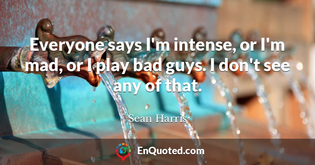 Everyone says I'm intense, or I'm mad, or I play bad guys. I don't see any of that.