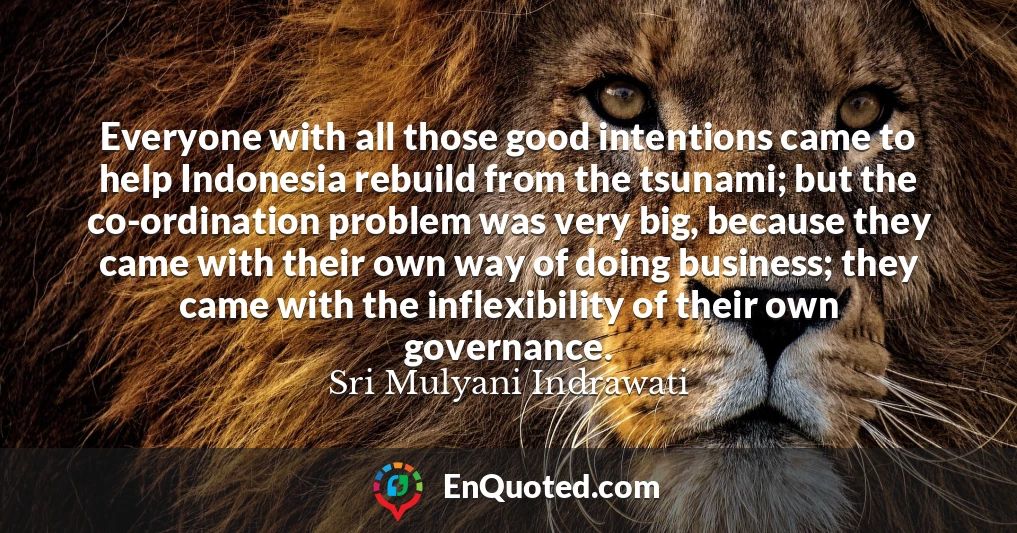 Everyone with all those good intentions came to help Indonesia rebuild from the tsunami; but the co-ordination problem was very big, because they came with their own way of doing business; they came with the inflexibility of their own governance.