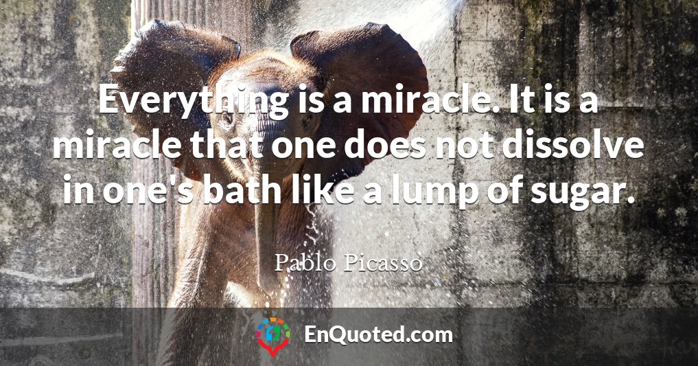 Everything is a miracle. It is a miracle that one does not dissolve in one's bath like a lump of sugar.