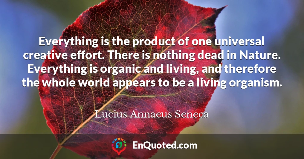 Everything is the product of one universal creative effort. There is nothing dead in Nature. Everything is organic and living, and therefore the whole world appears to be a living organism.
