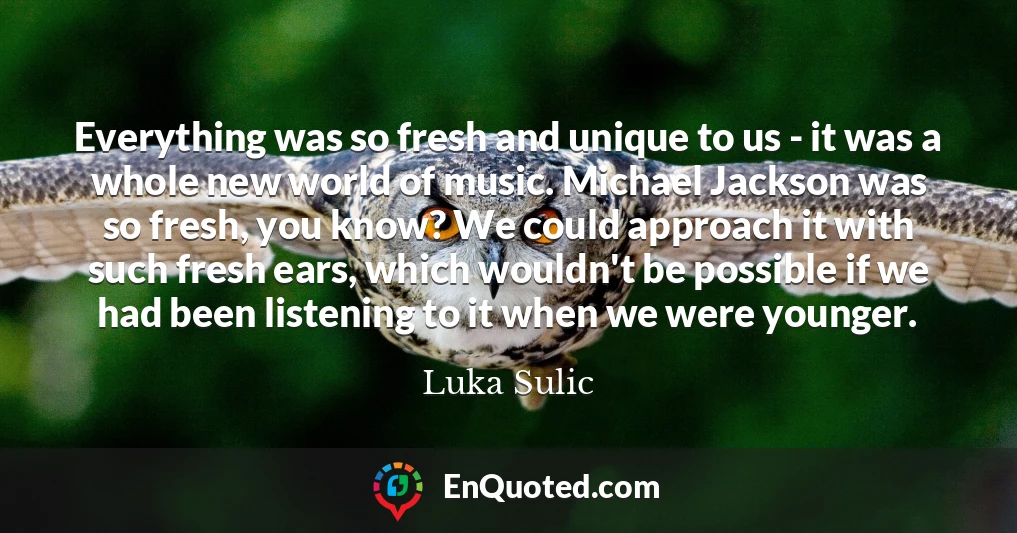 Everything was so fresh and unique to us - it was a whole new world of music. Michael Jackson was so fresh, you know? We could approach it with such fresh ears, which wouldn't be possible if we had been listening to it when we were younger.