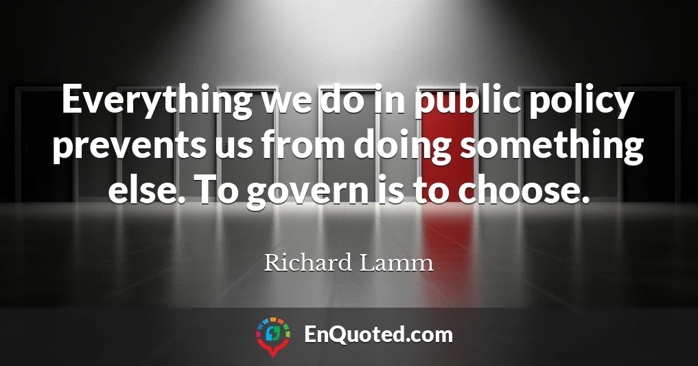 Everything we do in public policy prevents us from doing something else. To govern is to choose.