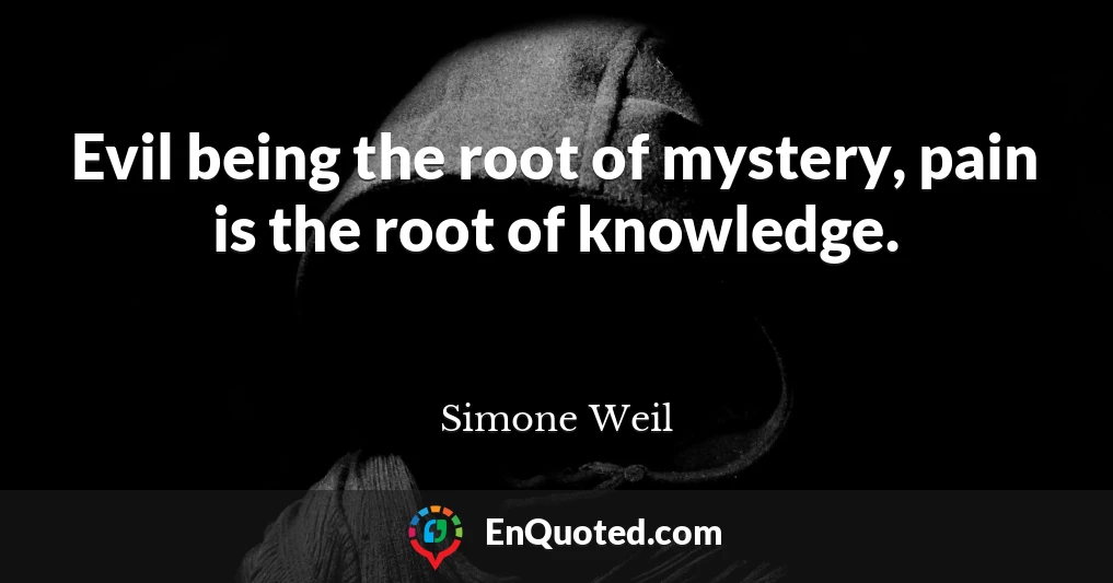 Evil being the root of mystery, pain is the root of knowledge.