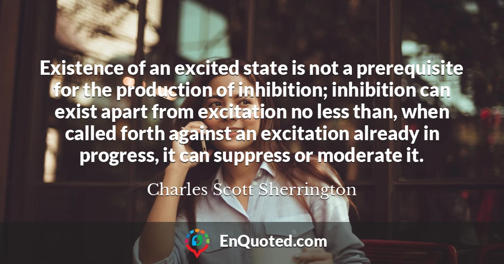 Existence of an excited state is not a prerequisite for the production of inhibition; inhibition can exist apart from excitation no less than, when called forth against an excitation already in progress, it can suppress or moderate it.