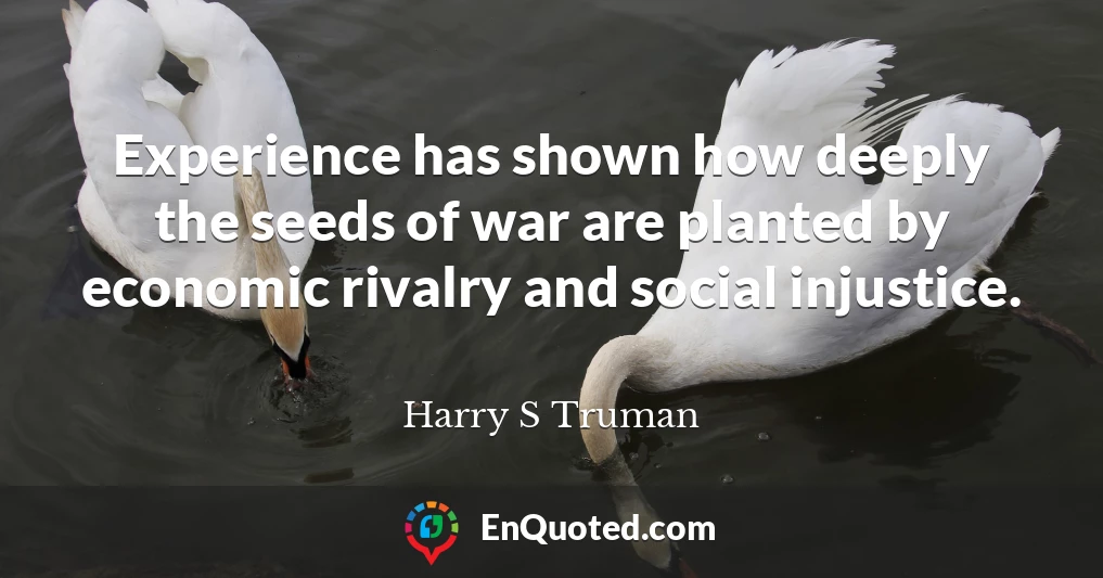 Experience has shown how deeply the seeds of war are planted by economic rivalry and social injustice.