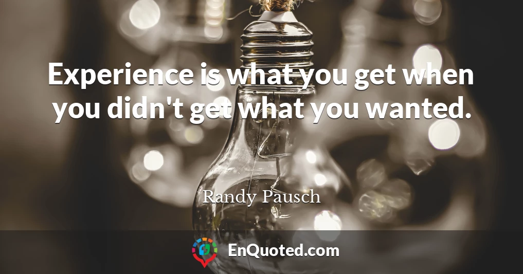 Experience is what you get when you didn't get what you wanted.