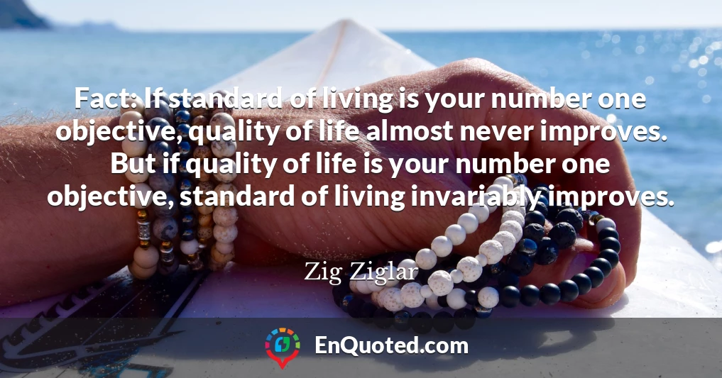 Fact: If standard of living is your number one objective, quality of life almost never improves. But if quality of life is your number one objective, standard of living invariably improves.