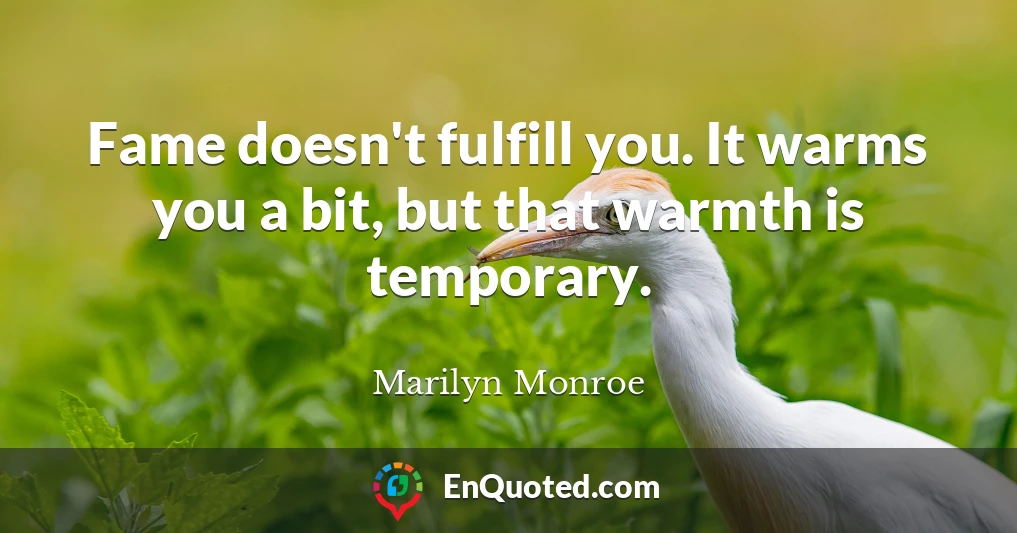 Fame doesn't fulfill you. It warms you a bit, but that warmth is temporary.