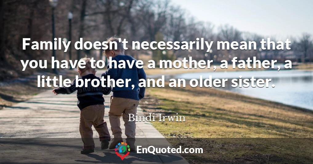 Family doesn't necessarily mean that you have to have a mother, a father, a little brother, and an older sister.