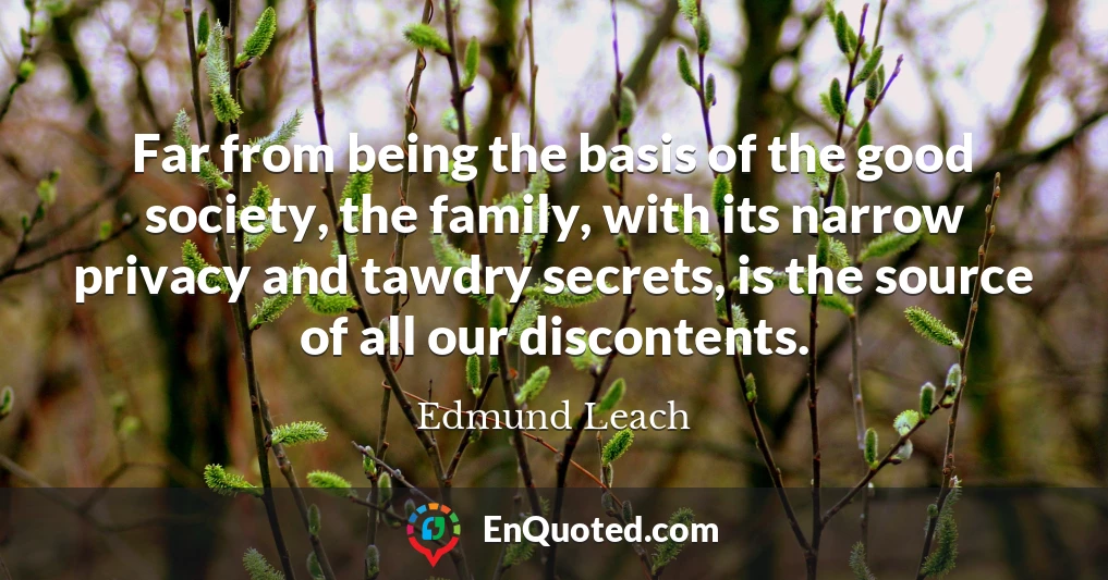 Far from being the basis of the good society, the family, with its narrow privacy and tawdry secrets, is the source of all our discontents.