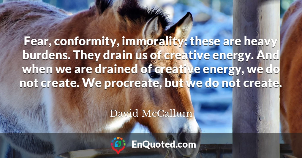 Fear, conformity, immorality: these are heavy burdens. They drain us of creative energy. And when we are drained of creative energy, we do not create. We procreate, but we do not create.