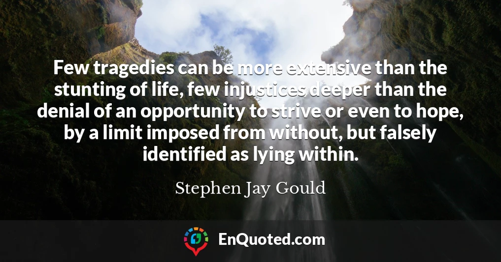 Few tragedies can be more extensive than the stunting of life, few injustices deeper than the denial of an opportunity to strive or even to hope, by a limit imposed from without, but falsely identified as lying within.