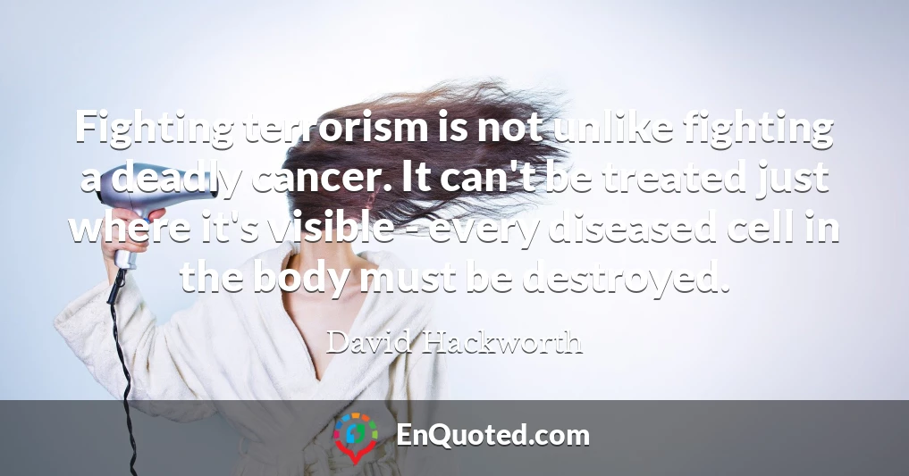 Fighting terrorism is not unlike fighting a deadly cancer. It can't be treated just where it's visible - every diseased cell in the body must be destroyed.