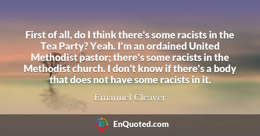 First of all, do I think there's some racists in the Tea Party? Yeah. I'm an ordained United Methodist pastor; there's some racists in the Methodist church. I don't know if there's a body that does not have some racists in it.