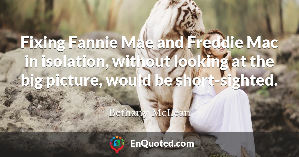 Fixing Fannie Mae and Freddie Mac in isolation, without looking at the big picture, would be short-sighted.