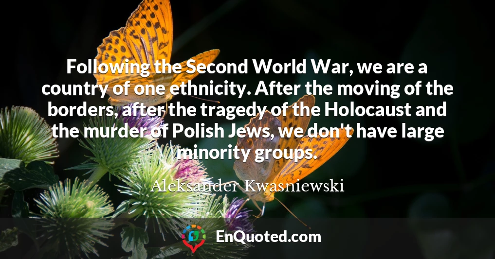 Following the Second World War, we are a country of one ethnicity. After the moving of the borders, after the tragedy of the Holocaust and the murder of Polish Jews, we don't have large minority groups.