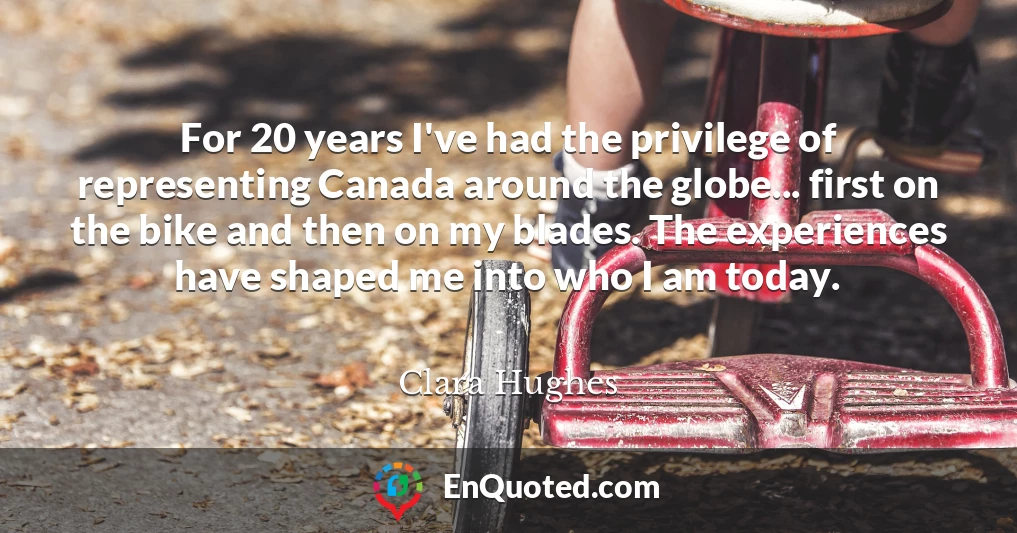 For 20 years I've had the privilege of representing Canada around the globe... first on the bike and then on my blades. The experiences have shaped me into who I am today.