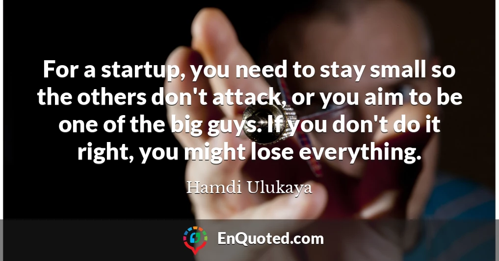 For a startup, you need to stay small so the others don't attack, or you aim to be one of the big guys. If you don't do it right, you might lose everything.