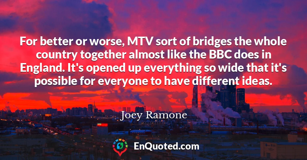 For better or worse, MTV sort of bridges the whole country together almost like the BBC does in England. It's opened up everything so wide that it's possible for everyone to have different ideas.