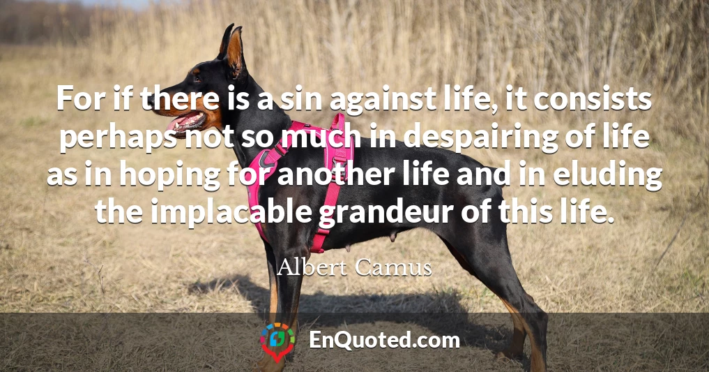 For if there is a sin against life, it consists perhaps not so much in despairing of life as in hoping for another life and in eluding the implacable grandeur of this life.