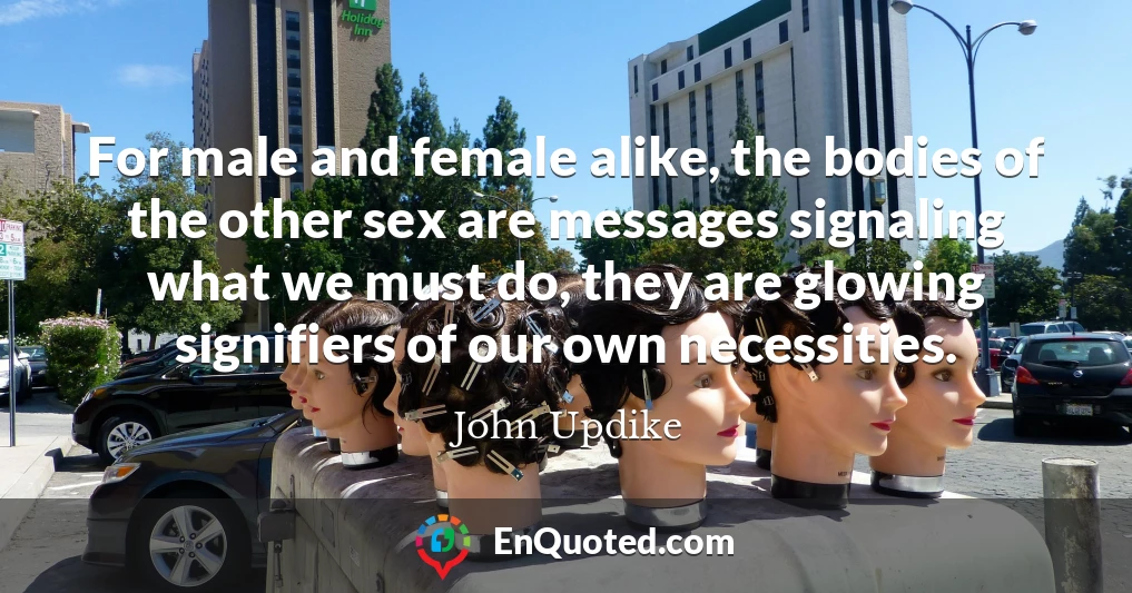 For male and female alike, the bodies of the other sex are messages signaling what we must do, they are glowing signifiers of our own necessities.