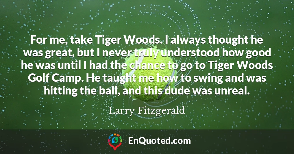 For me, take Tiger Woods. I always thought he was great, but I never truly understood how good he was until I had the chance to go to Tiger Woods Golf Camp. He taught me how to swing and was hitting the ball, and this dude was unreal.