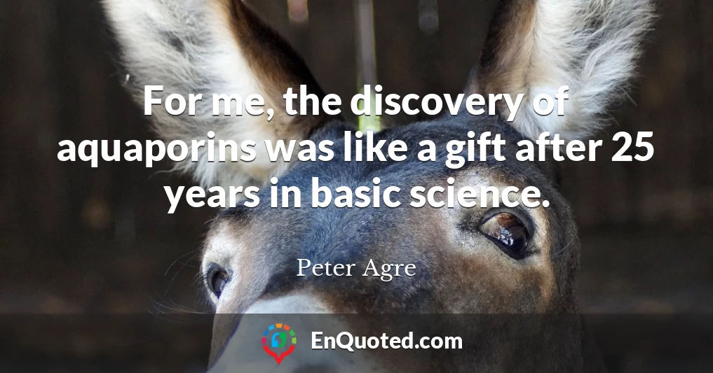 For me, the discovery of aquaporins was like a gift after 25 years in basic science.