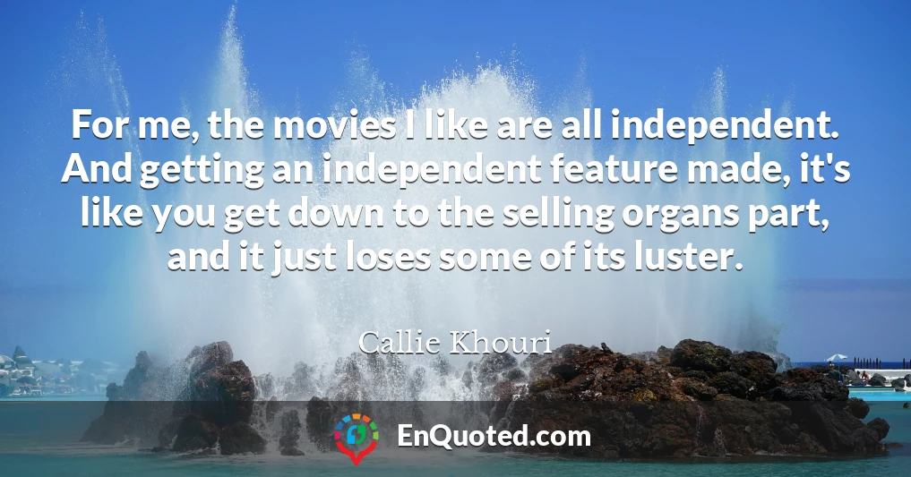 For me, the movies I like are all independent. And getting an independent feature made, it's like you get down to the selling organs part, and it just loses some of its luster.