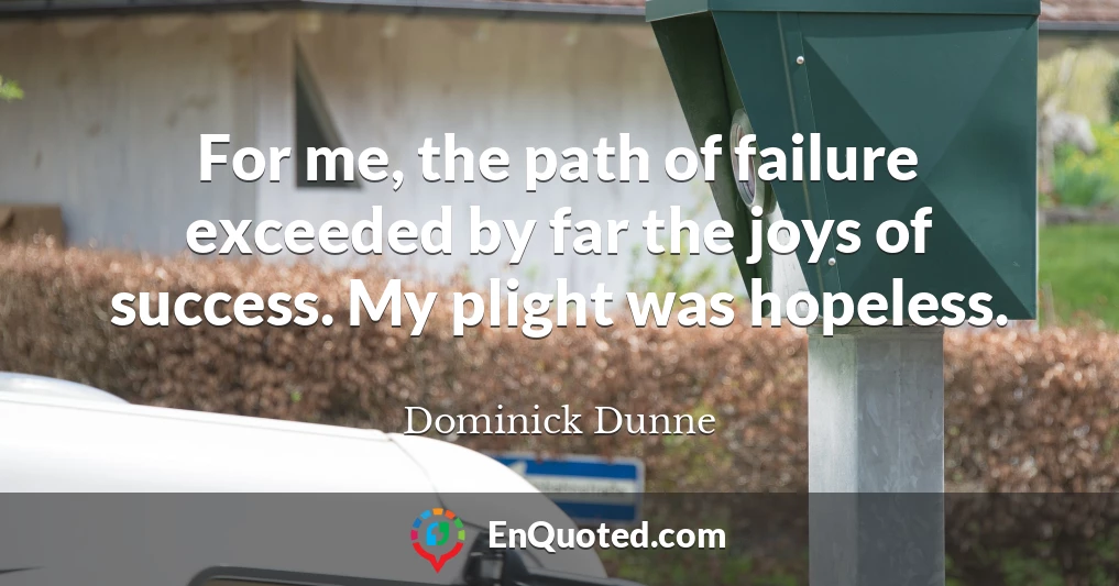 For me, the path of failure exceeded by far the joys of success. My plight was hopeless.
