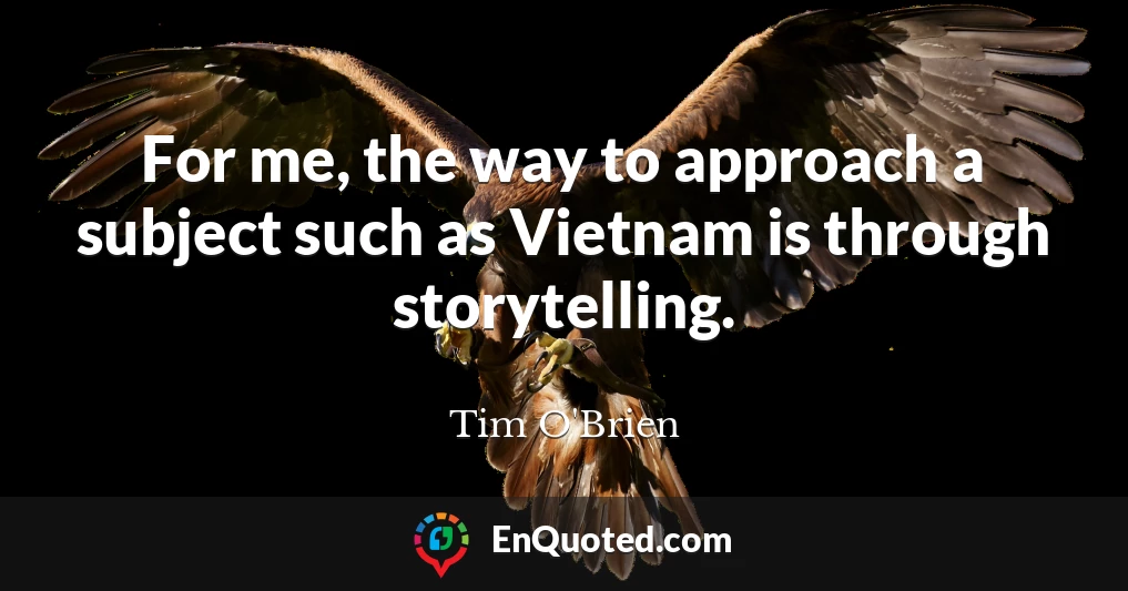 For me, the way to approach a subject such as Vietnam is through storytelling.