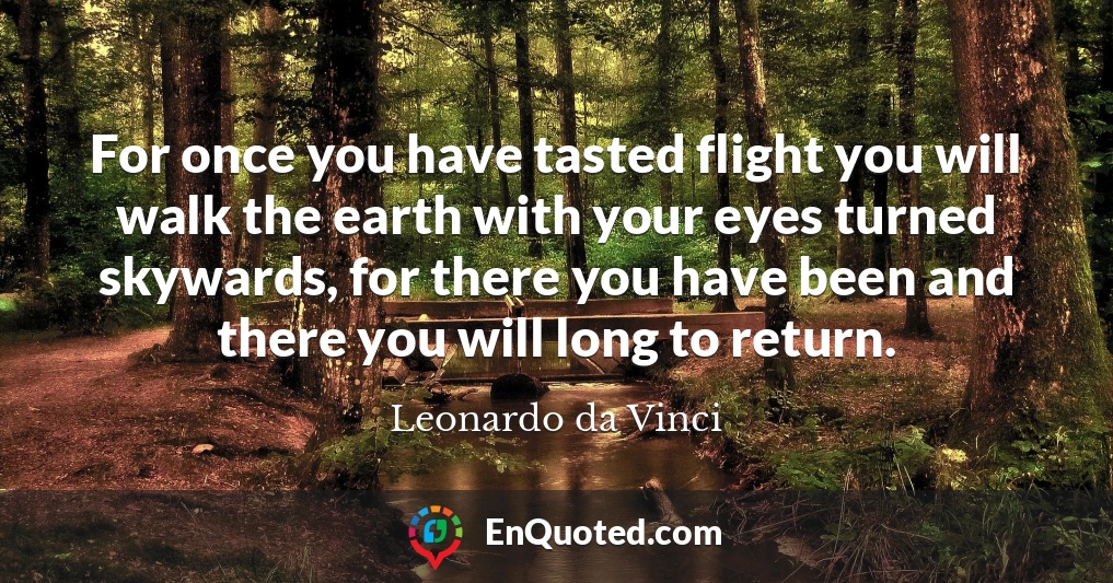 For once you have tasted flight you will walk the earth with your eyes turned skywards, for there you have been and there you will long to return.