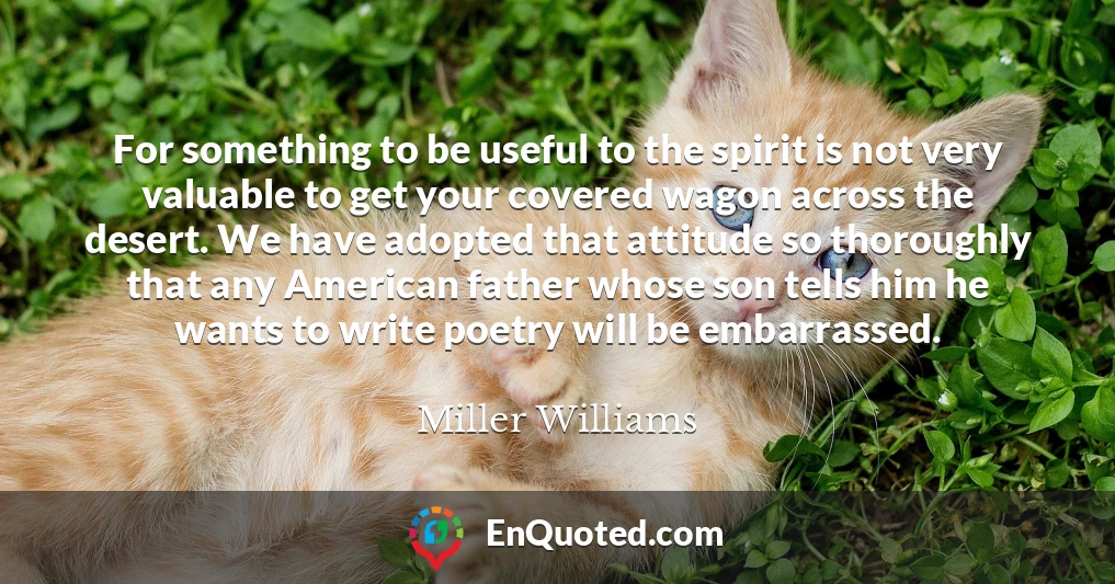 For something to be useful to the spirit is not very valuable to get your covered wagon across the desert. We have adopted that attitude so thoroughly that any American father whose son tells him he wants to write poetry will be embarrassed.