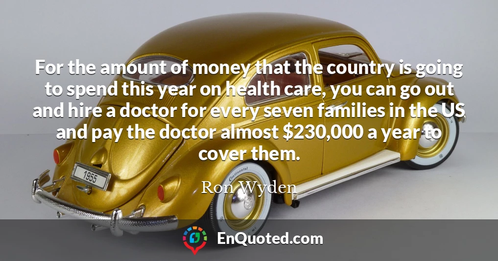For the amount of money that the country is going to spend this year on health care, you can go out and hire a doctor for every seven families in the US and pay the doctor almost $230,000 a year to cover them.