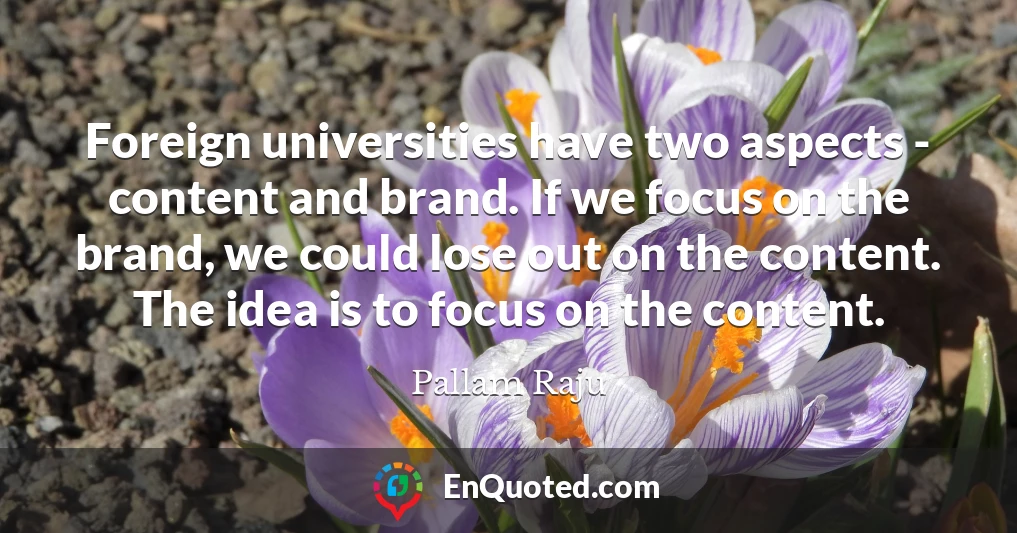 Foreign universities have two aspects - content and brand. If we focus on the brand, we could lose out on the content. The idea is to focus on the content.
