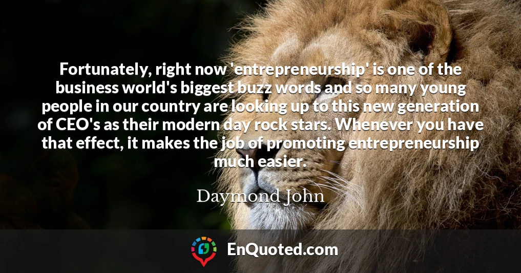 Fortunately, right now 'entrepreneurship' is one of the business world's biggest buzz words and so many young people in our country are looking up to this new generation of CEO's as their modern day rock stars. Whenever you have that effect, it makes the job of promoting entrepreneurship much easier.