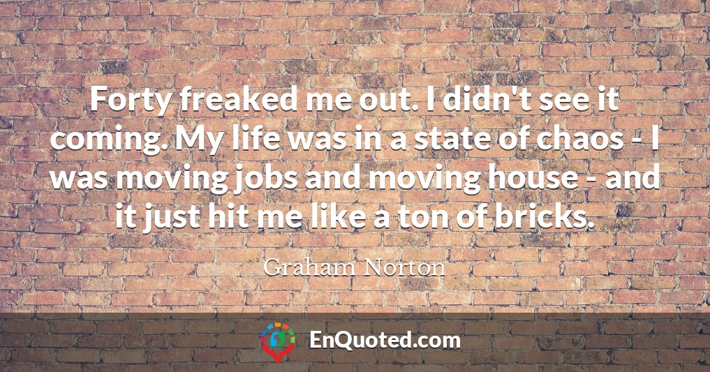 Forty freaked me out. I didn't see it coming. My life was in a state of chaos - I was moving jobs and moving house - and it just hit me like a ton of bricks.