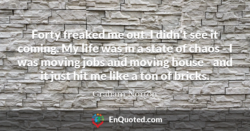 Forty freaked me out. I didn't see it coming. My life was in a state of chaos - I was moving jobs and moving house - and it just hit me like a ton of bricks.